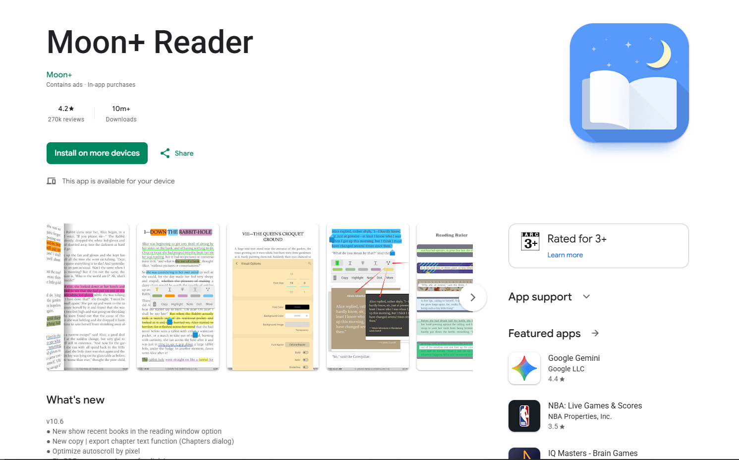 Moon+ Reader on Chromebook