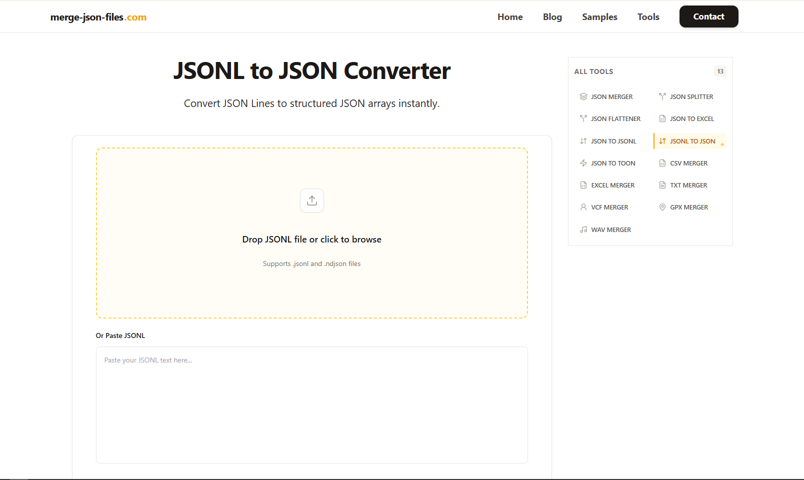 Convert JSONL to JSON Instantly | Free Online JSONL to JSON Converter